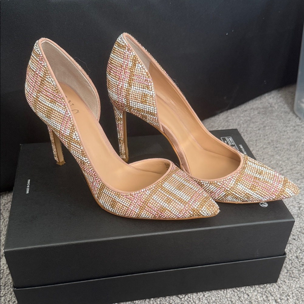 INC International Concepts Plaid Heels in Pink and Tan